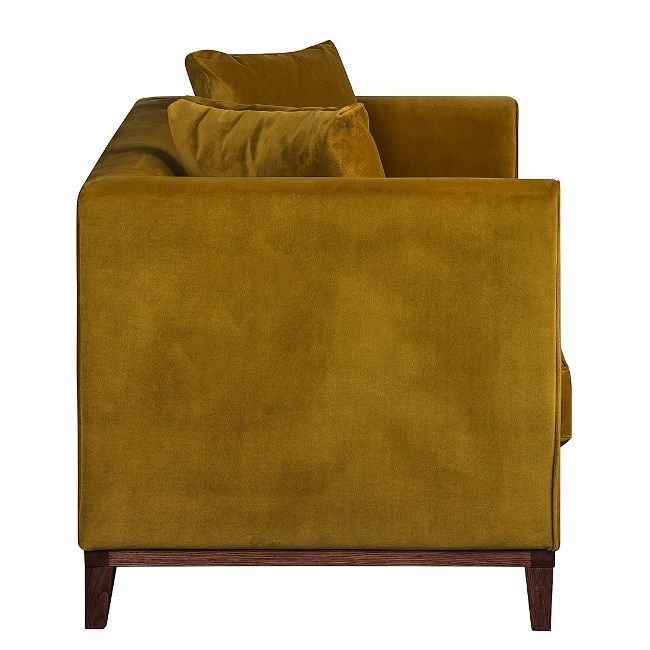 Sofa tapicerowana Lily, 2 osobowa, żółta, nóżki dąb olejowany