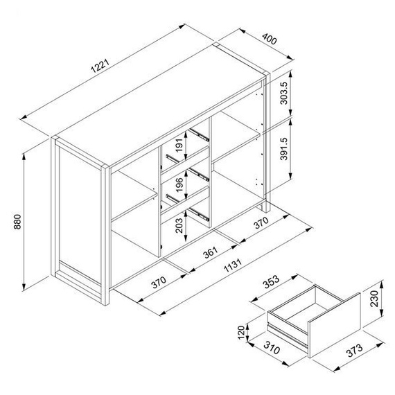 Komoda z szufladami i drzwiami dąb / antracyt mat 120 cm Denver