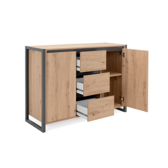 Komoda z szufladami i drzwiami dąb / antracyt mat 120 cm Denver