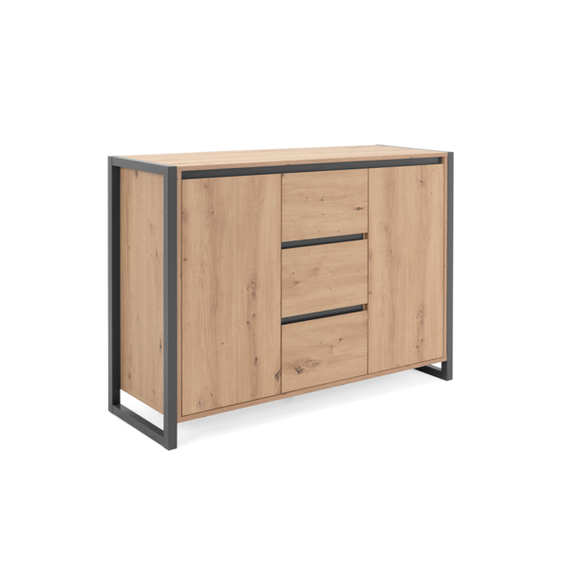 Komoda z szufladami i drzwiami dąb / antracyt mat 120 cm Denver