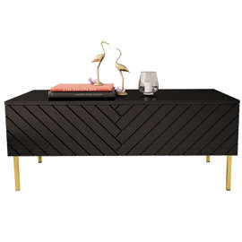 Stolik kawowy Blend 120 x 55 x 49 cm, 2 klapy, czarny wysoki połysk, złote nóżki 