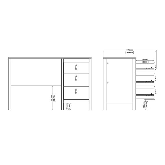 Biurko Madrid, 120 x 48 x 76 cm, 3 szuflady, biały mat 
