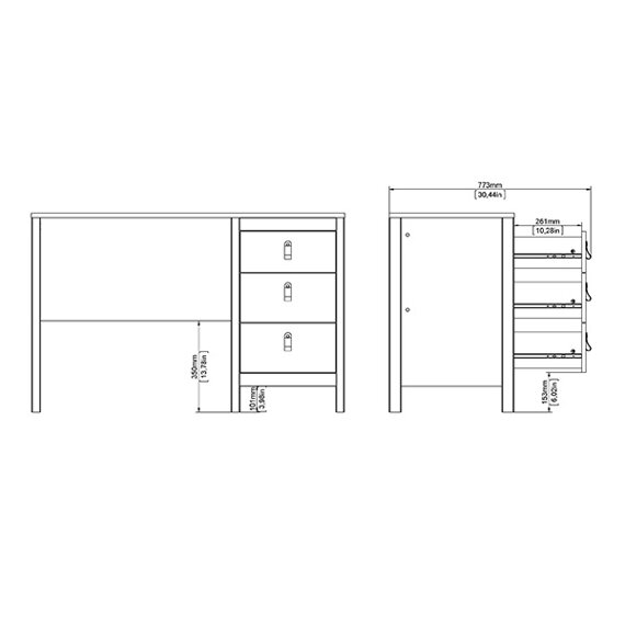 Biurko Madrid 120 x 48 x 76 cm, 3 szuflady, czarny mat 