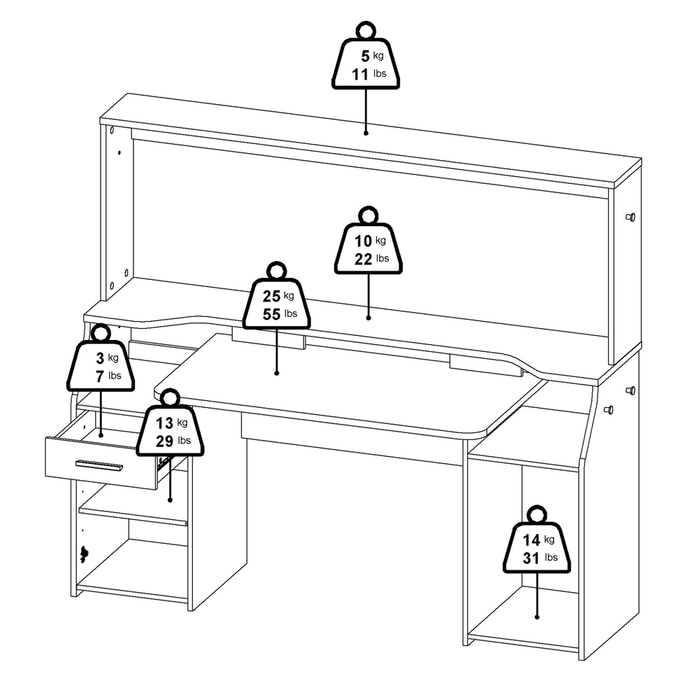 Biurko gamingowe Function Plus, 171 x 63 x 150 cm, szary mat