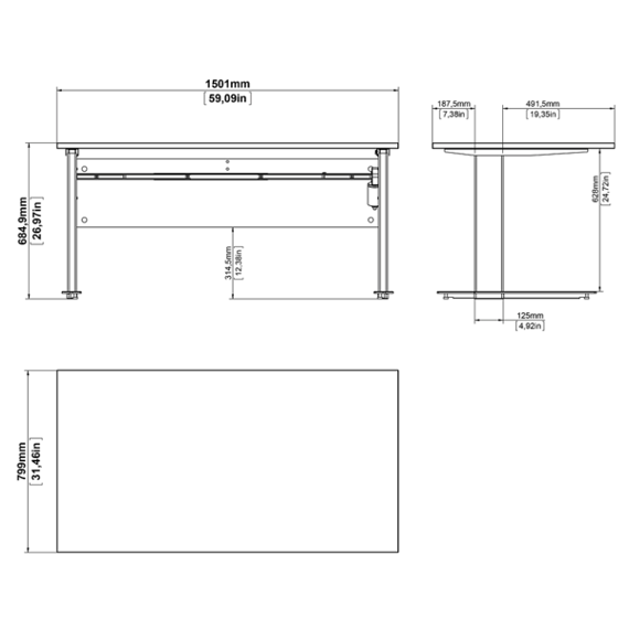 Biurko z regulacją wysokości elektryczne dąb sonoma / szare mat 150 cm Prima