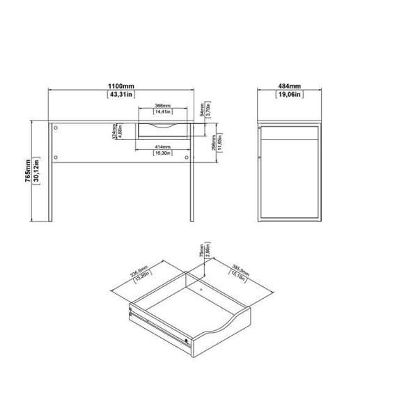 Biurko z szufladą czarne / dąb sonoma mat 110 cm Biurka Function Plus