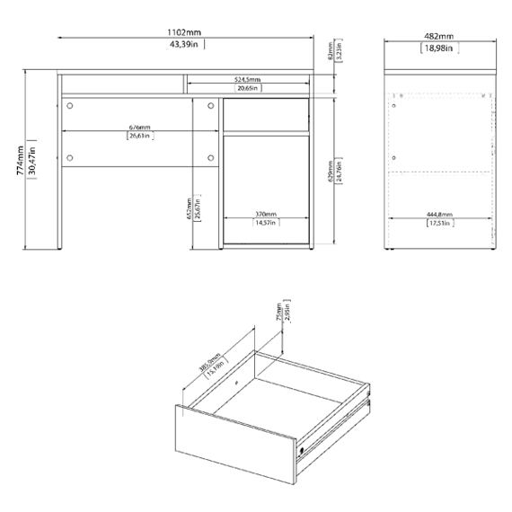 Biurko z szufladą i drzwiami czarne mat 110 cm Function Plus