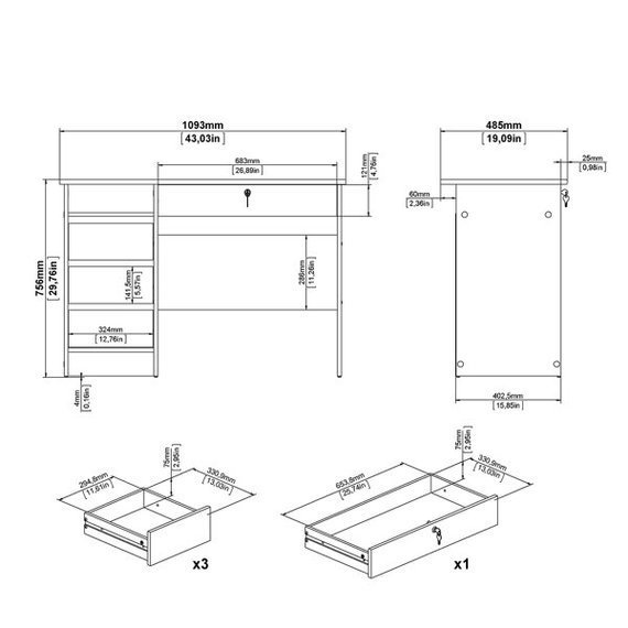 Biurko z szufladami i drzwiami białe mat 110 cm Function