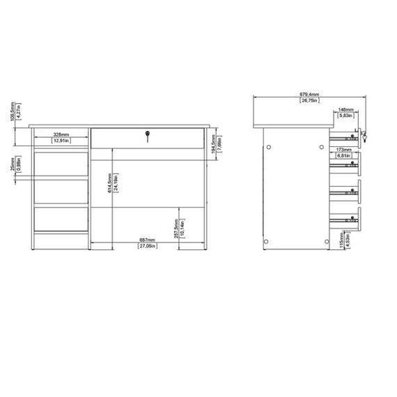 Biurko z szufladami i drzwiami białe mat 110 cm Function