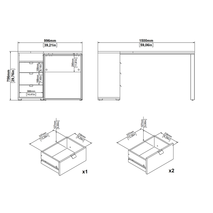 Biurko z szufladami jackson hickory / białe mat 150 cm Sign 