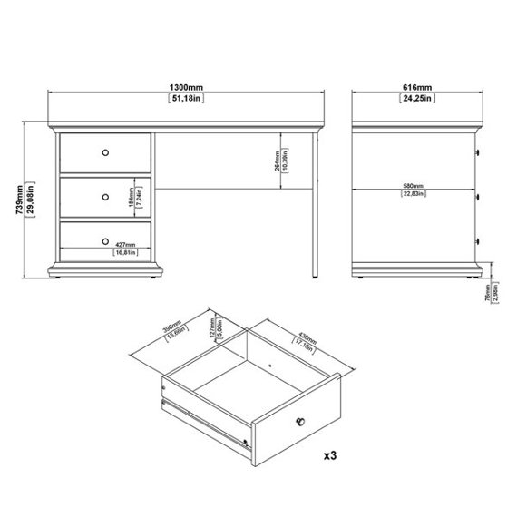 Biurko z szufladami szare mat 130 cm Paris