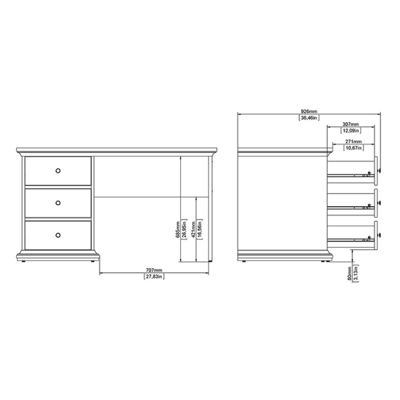 Biurko z szufladami szare mat 130 cm Paris