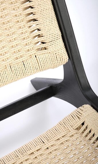 Fotel drewniany Foden, sznurek naturalny, drewno lite kauczukowe czarne