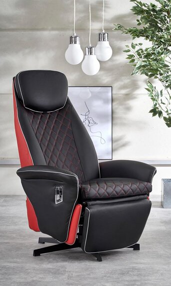 Fotel rozkładany Camaro, ekoskóra czarna, czerwona