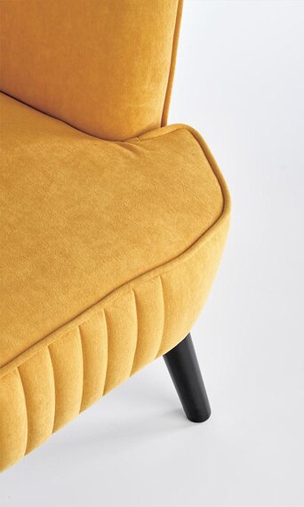 Fotel wypoczynkowy Delgado tkanina velvet żółta, nóżki lite drewno czarne