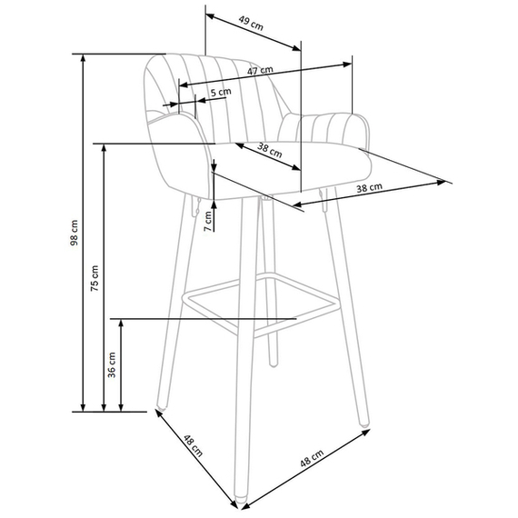 Hoker z oparciem tapicerowany szary / orzech H93