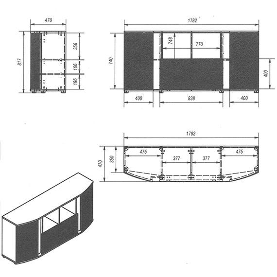 Komoda Aura, 178 x 47 x 82 cm, 3 drzwi, czarny mat, viking oak 