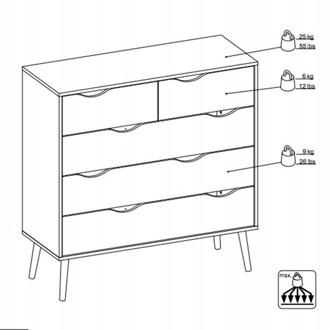 Komoda wysoka z szufladami biała / dąb sonoma mat 99 cm Oslo