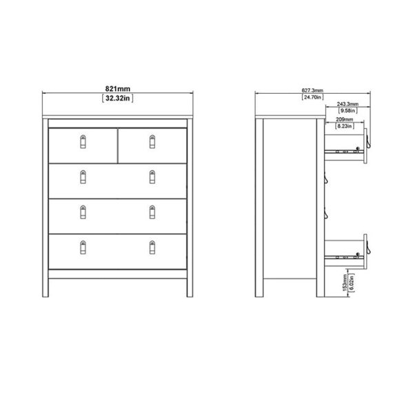 Komoda wysoka z szufladami biała mat 82 cm Madrid