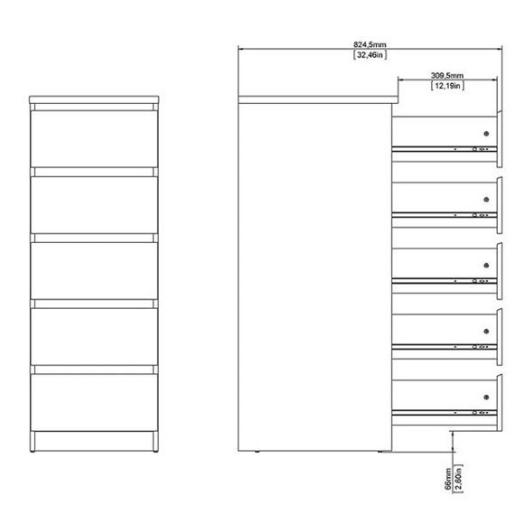 Komoda wysoka z szufladami czarna mat 40 cm Naia