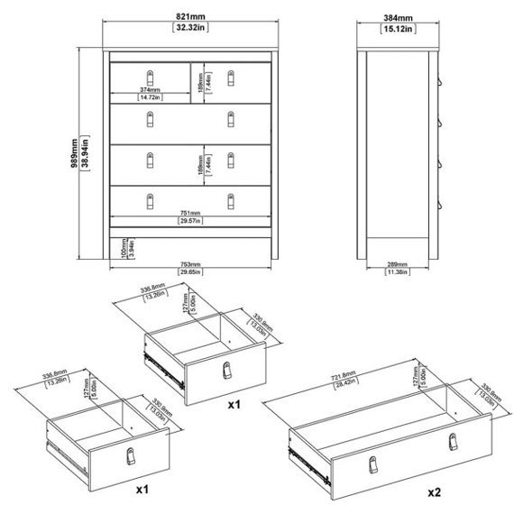 Komoda wysoka z szufladami czarna mat 82 cm Madrid