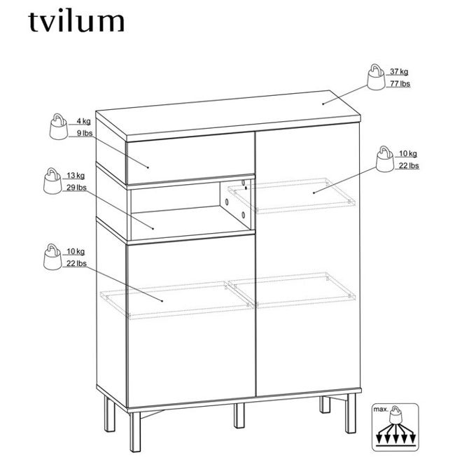 Komoda wysoka z szufladami i drzwiami biała / dąb sonoma mat 89 cm Roomers