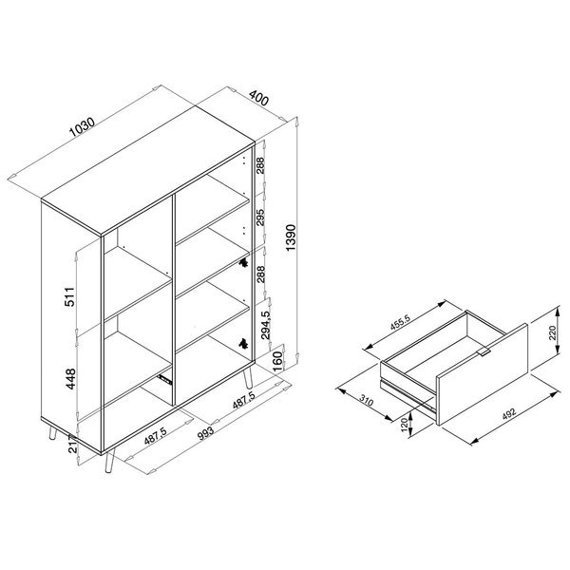 Komoda wysoka z szufladami i drzwiami wielokolorowa mat 103 cm Cuba