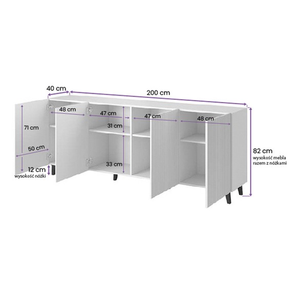 Komoda z drzwiami biała mat 200 cm Malia