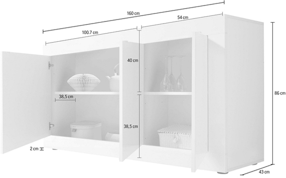 Komoda z drzwiami biała wysoki połysk 160 cm Basic