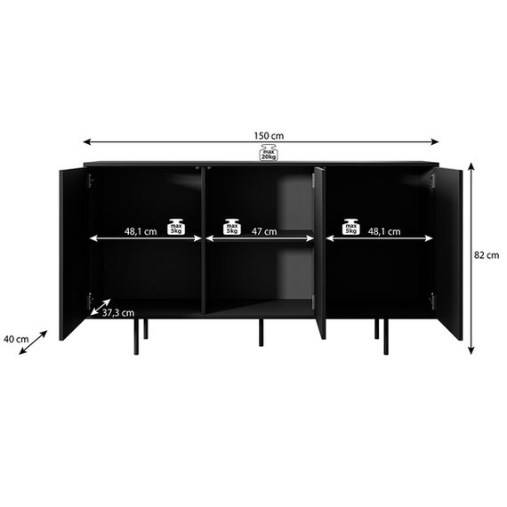 Komoda z drzwiami czarna mat 150 cm Nero