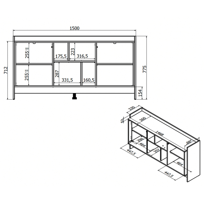 Komoda z drzwiami dąb cremona / czarna mat 150 cm Monolit