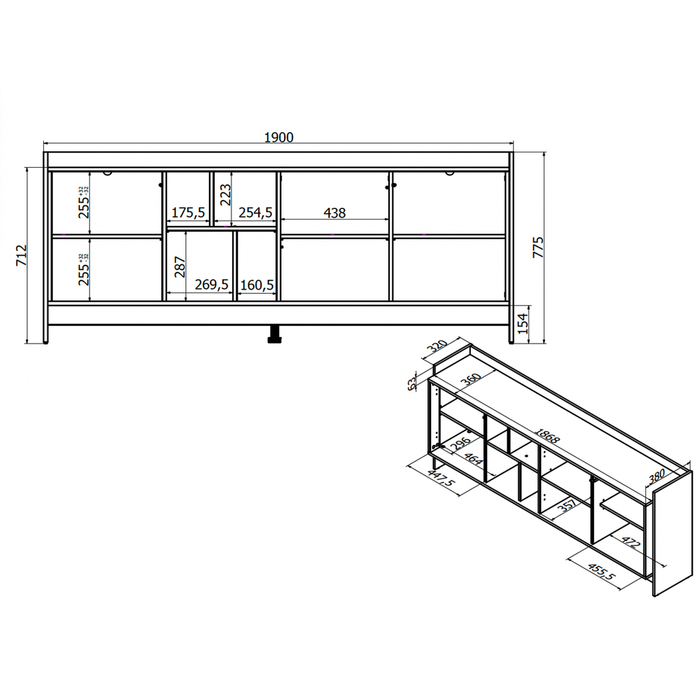 Komoda z drzwiami dąb cremona / czarna mat 190 cm Monolit