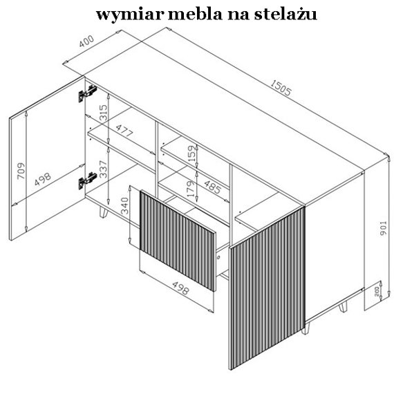 Komoda z drzwiami i szufladami biała / czarna mat 150 cm Malia