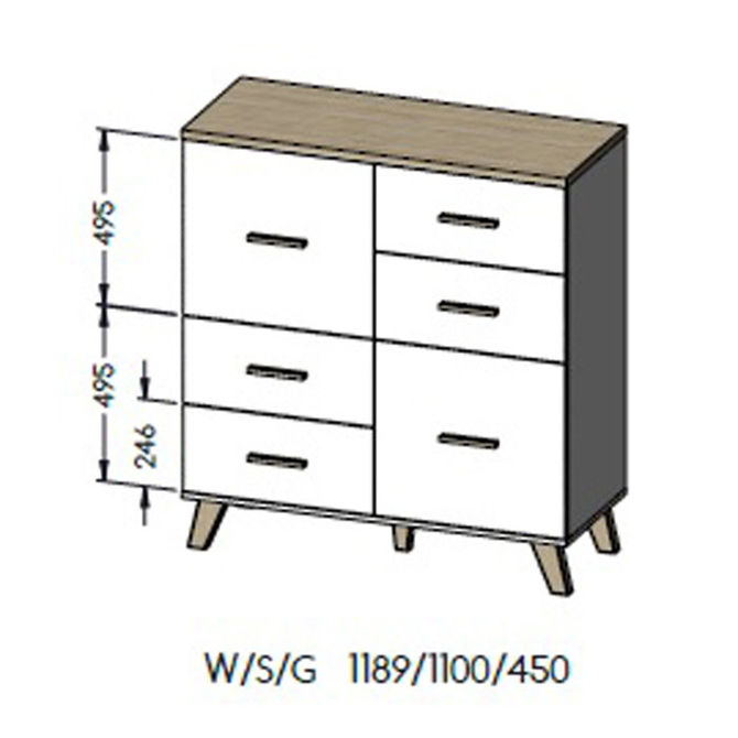 Komoda z drzwiami i szufladami biała / dąb sonoma mat 110 cm Livorno