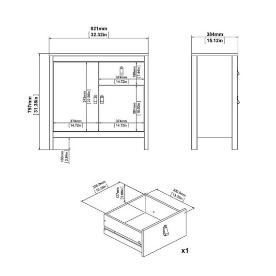 Komoda z drzwiami i szufladami czarna mat 82 cm Madrid