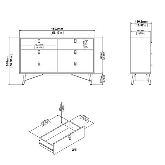 Komoda z szufladami biała / czarna mat 150 cm Ryan