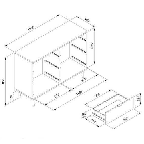 Komoda z szufladami biała / dąb sonoma mat 120 cm Göteborg