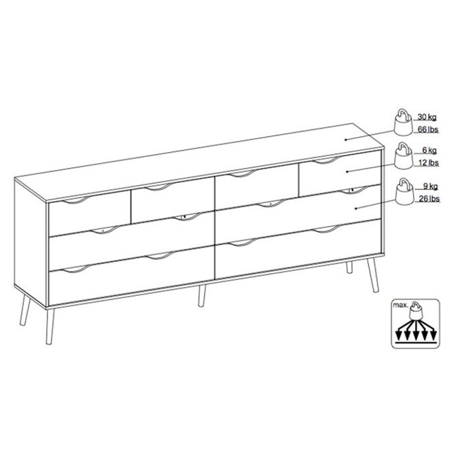 Komoda z szufladami biała / dąb sonoma mat 196 cm Oslo