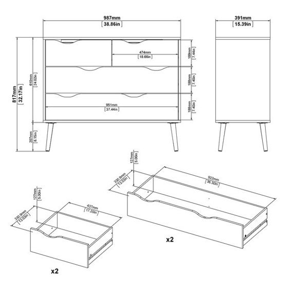 Komoda z szufladami biała / dąb sonoma mat 99 cm Oslo