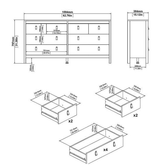 Komoda z szufladami biała mat 159 cm Madrid