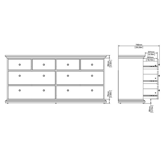 Komoda z szufladami biała mat 184 cm Paris