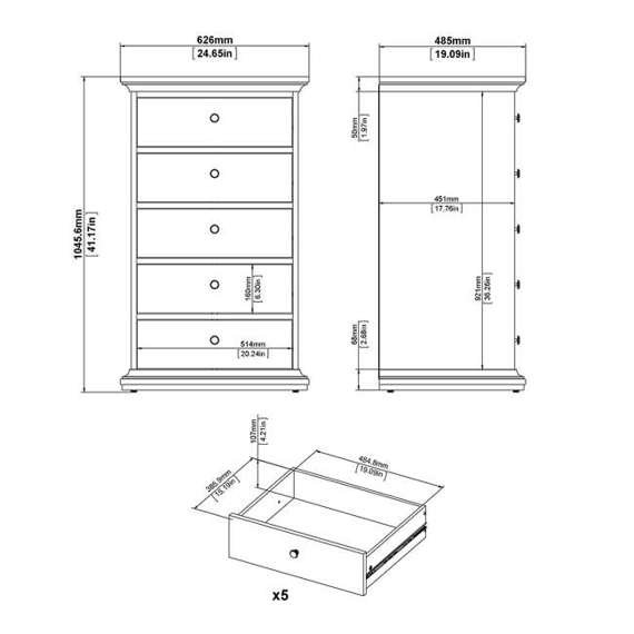 Komoda z szufladami biała mat 62 cm Paris