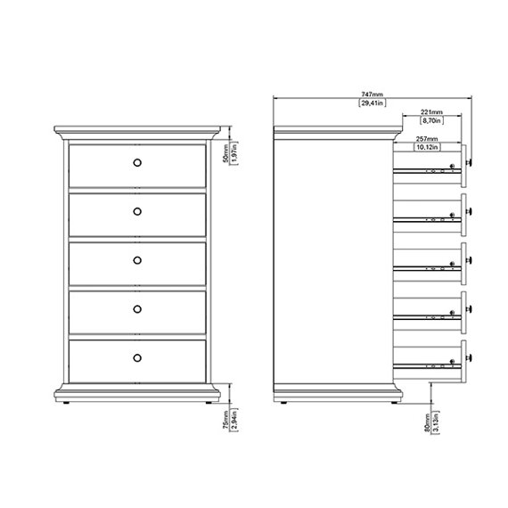 Komoda z szufladami biała mat 62 cm Paris