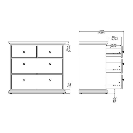 Komoda z szufladami biała mat 96 cm Paris