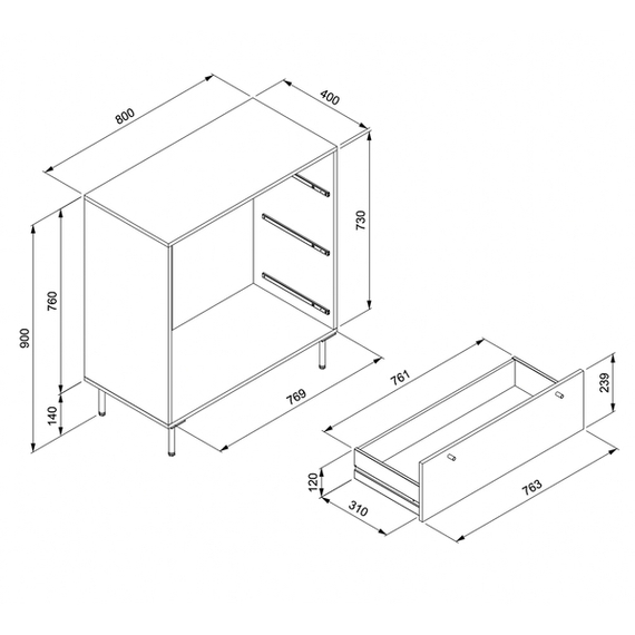 Komoda z szufladami garanatowa mat 80 cm Caracas