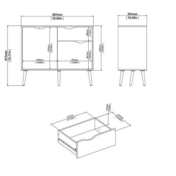 Komoda z szufladami i drzwiami biała / dąb sonoma mat 98 cm Oslo