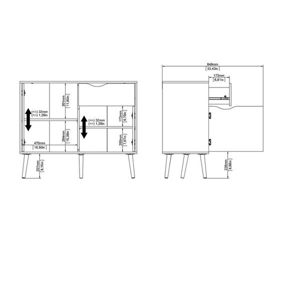 Komoda z szufladami i drzwiami biała / dąb sonoma mat 98 cm Oslo