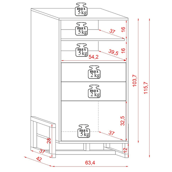 Komoda z szufladami i drzwiami czarna mat 63 cm Oslo