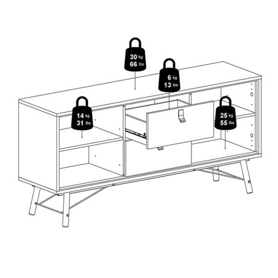 Komoda z szufladami i drzwiami czarna / orzech mat 150 cm Ryan