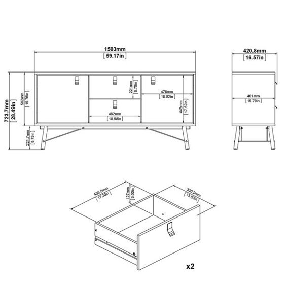 Komoda z szufladami i drzwiami czarna / orzech mat 150 cm Ryan